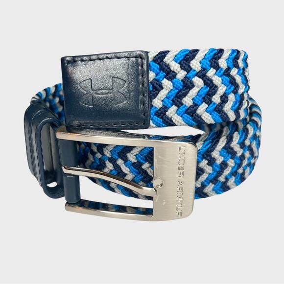 Under Armour Mens No Hole Stretch Belt Braided Webbed Multi Blue Golf Active OS - Picture 1 of 8